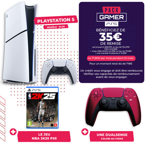 Pack du Gamer PS5 + NBA 2K25 + manette Dualsense couleur